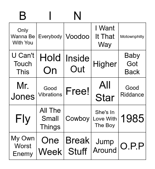 90s Mixed Bingo Card