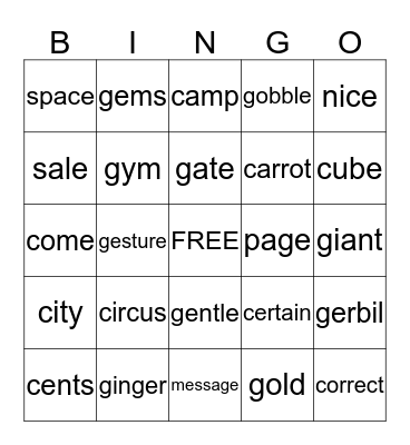 Sounds of C and G Bingo Card