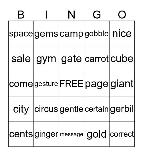 Sounds of C and G Bingo Card