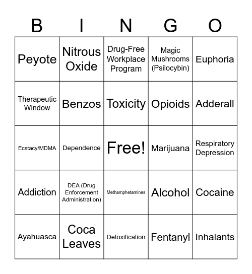Dangerous Drugs Bingo Card