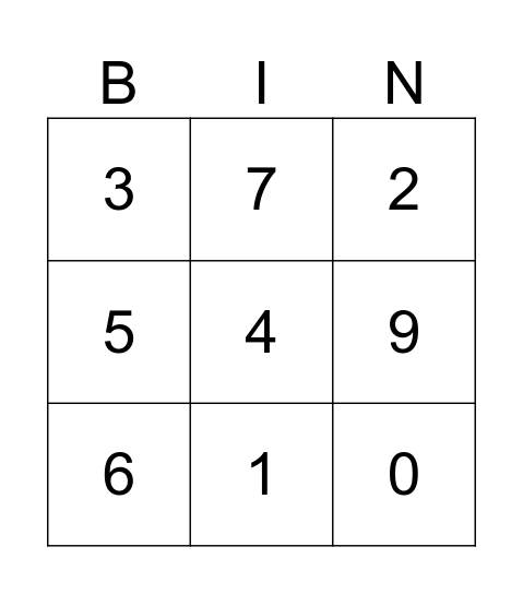 Number Bingo Card