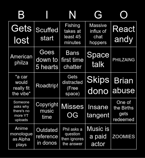 Philza Stream Bingo! Bingo Card