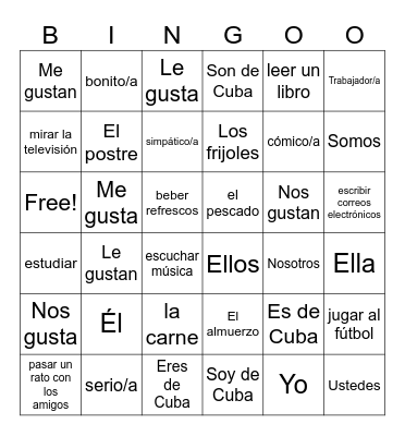 Avancemos 2 Preliminary Bingo Card