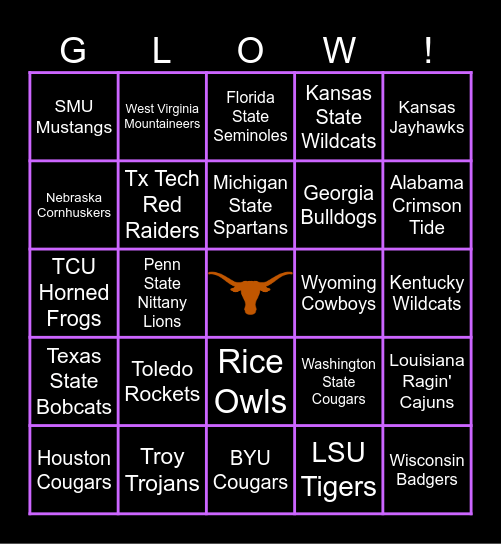 College Football Teams Bingo Card