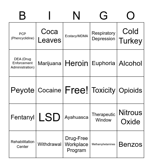 Dangerous Drugs Bingo Card