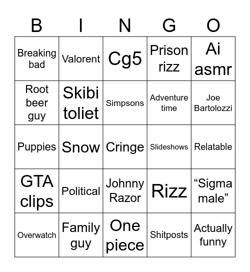 Tiktok Bingo Card