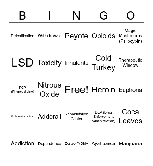 Dangerous Drugs Bingo Card