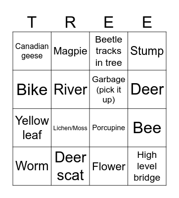 Nature Scavenger Hunt Bingo Card