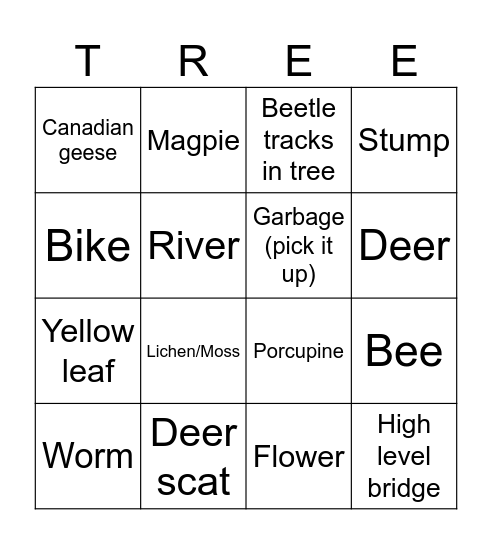 Nature Scavenger Hunt Bingo Card