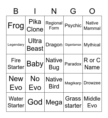 Pokemon BINGO Card