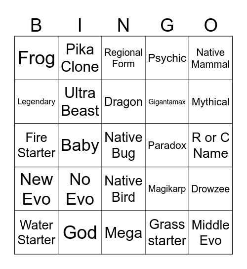 Pokemon BINGO Card