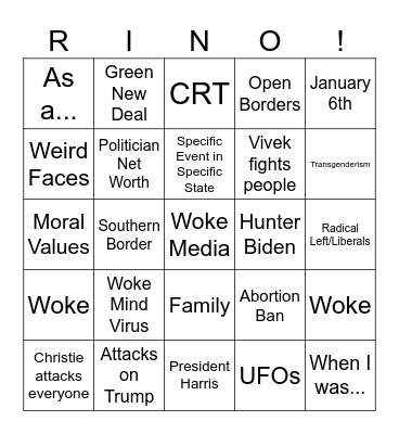 2023 Debate Bingo Card