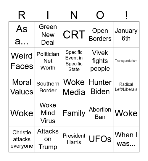 2023 Debate Bingo Card