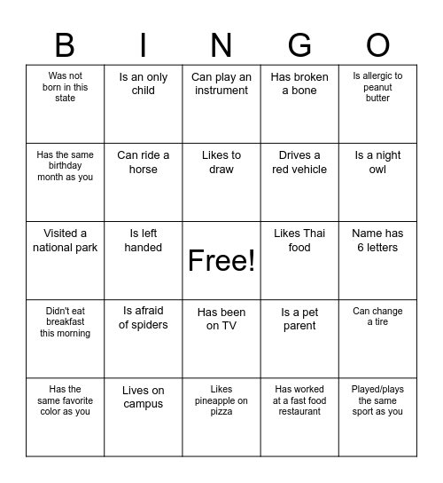 Untitled Bingo Card