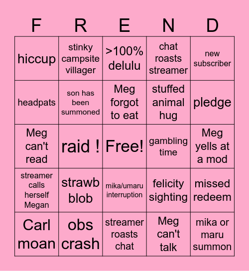 Strawbfrend Bingo Card