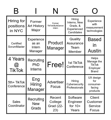 TikTok x GHC 23 Bingo Card