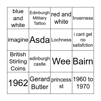 British Bingo Quiz Bingo Card