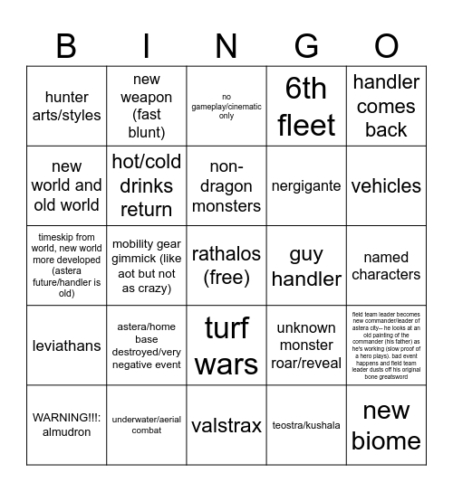 MONSTER HUNTER 6 Bingo Card