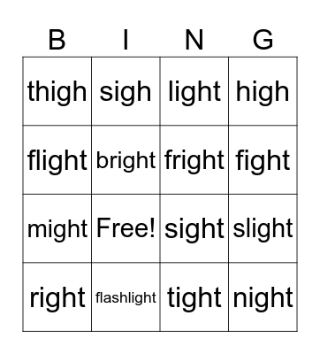 ight sound Bingo Card