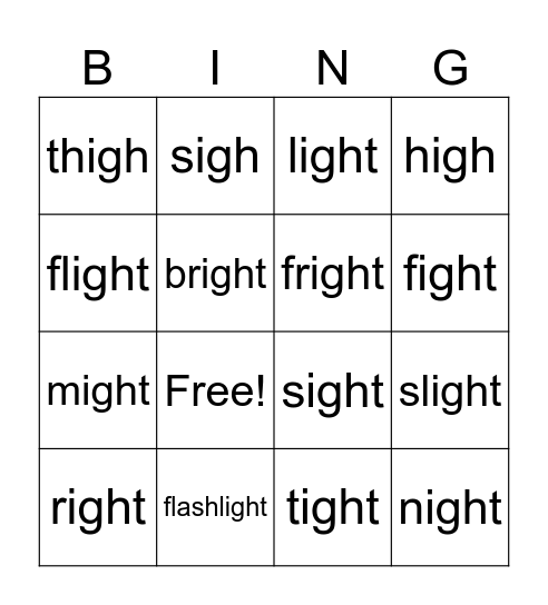 ight sound Bingo Card