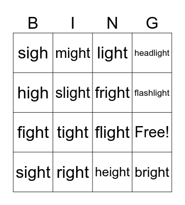 ight sound Bingo Card