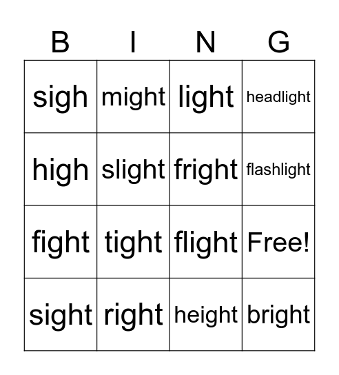 ight sound Bingo Card