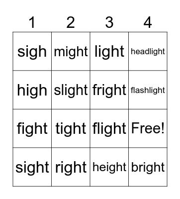 ight sound Bingo Card