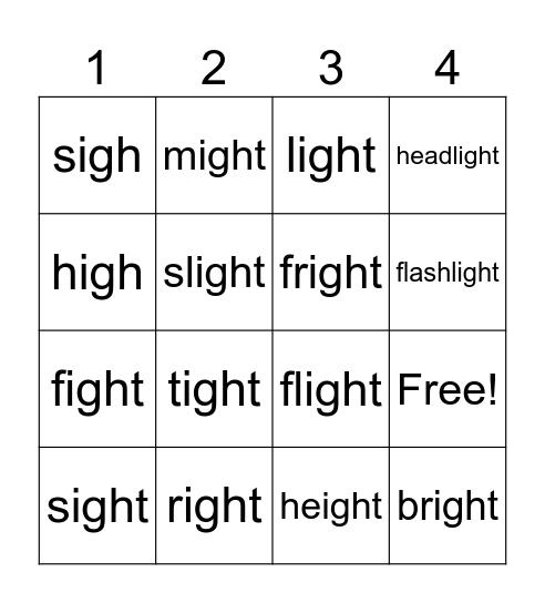 ight sound Bingo Card