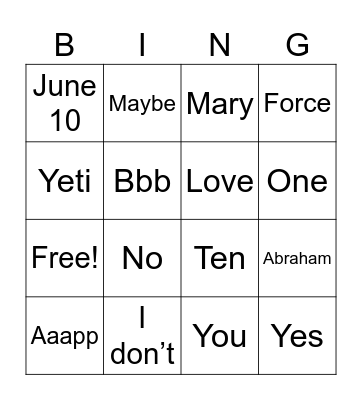 Untitled Bingo Card