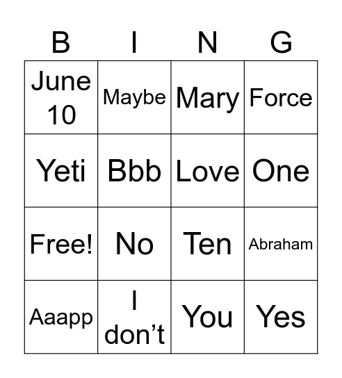 Untitled Bingo Card