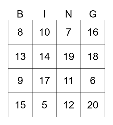 Number BINGO Card