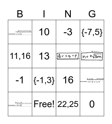 Algebra 1 Unit 2a Test Review Bingo Card