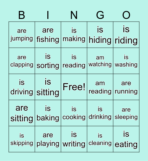 Present continuous tense Bingo Card