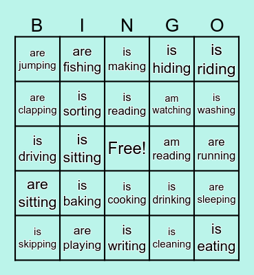 Present continuous tense Bingo Card