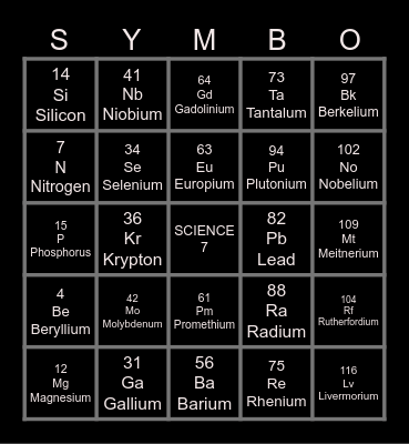 SYMBO SCIENCE 7 Bingo Card