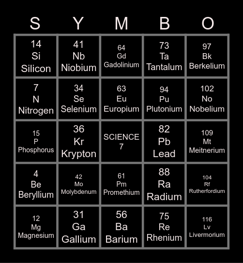 SYMBO SCIENCE 7 Bingo Card