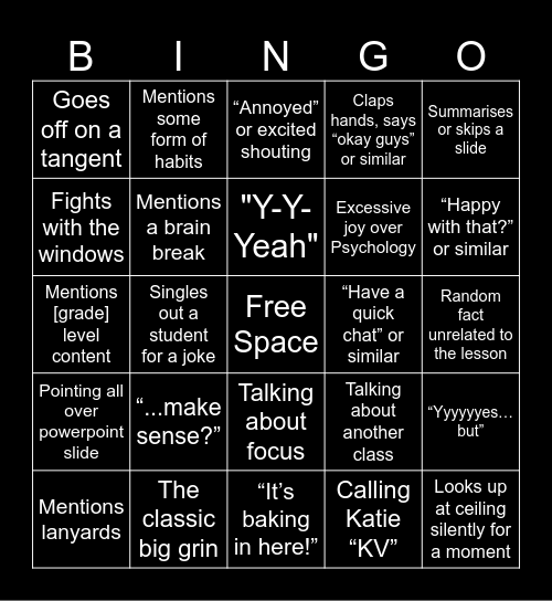 Barnes Bingo Card