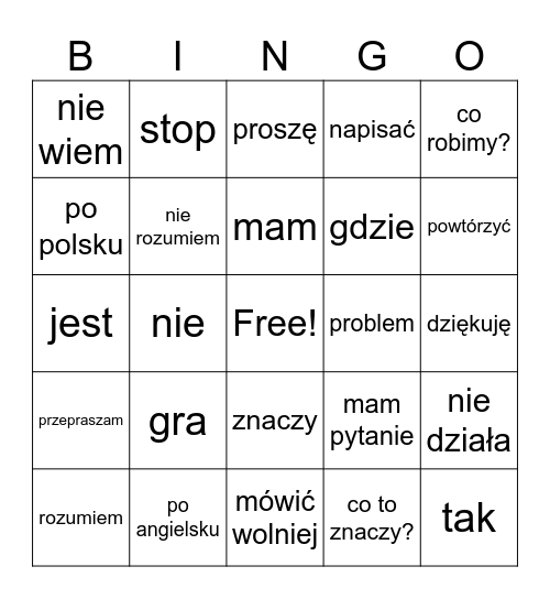 Frazy na start Bingo Card