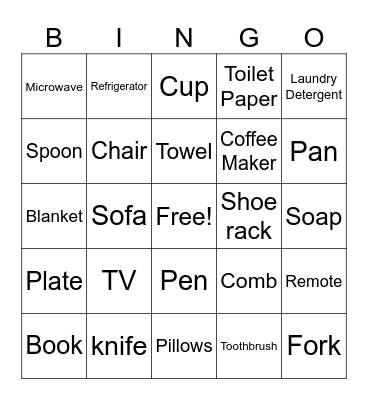 Household Items Bingo Card