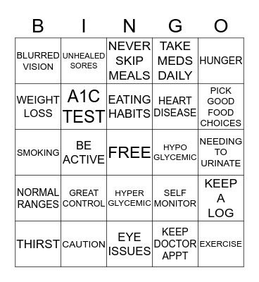 MANAGING DIABETES Bingo Card