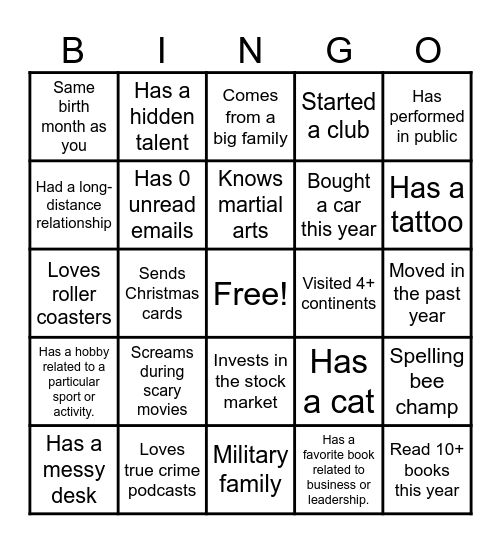 ICEBREAKER Bingo Card