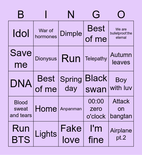 @tae_ji_sam Bingo Card