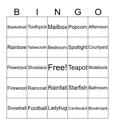 Compound Words  Bingo Card