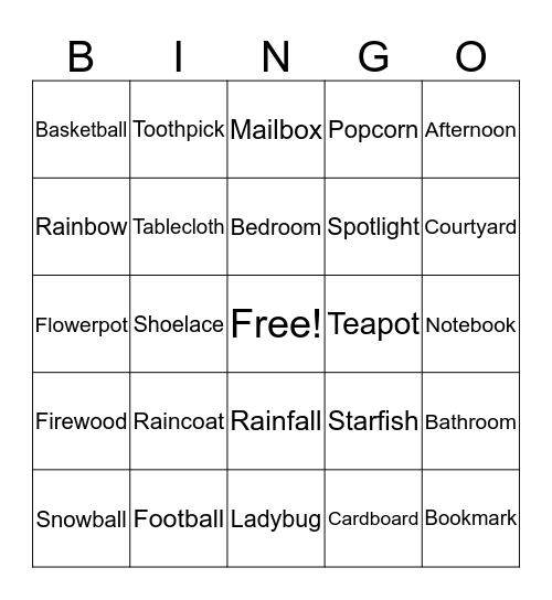 Compound Words  Bingo Card