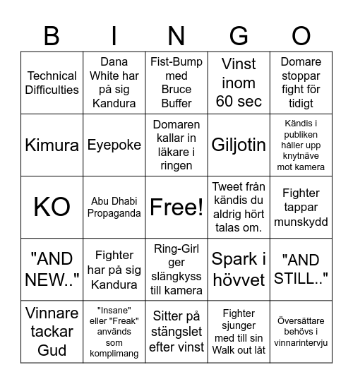 UFC BINGO Card