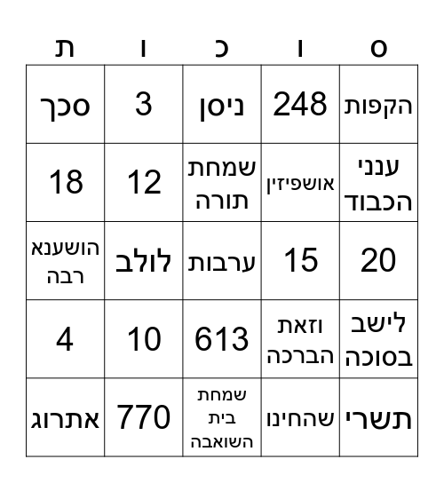 4RG Rabbi N. Rabi Bingo Card