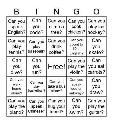 Can you~~ Bingo Card