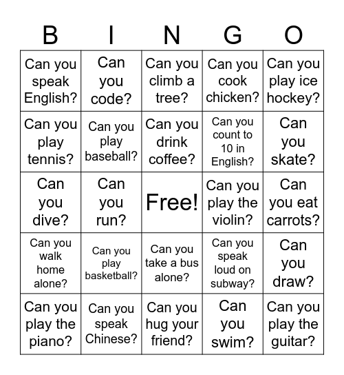 Can you~~ Bingo Card