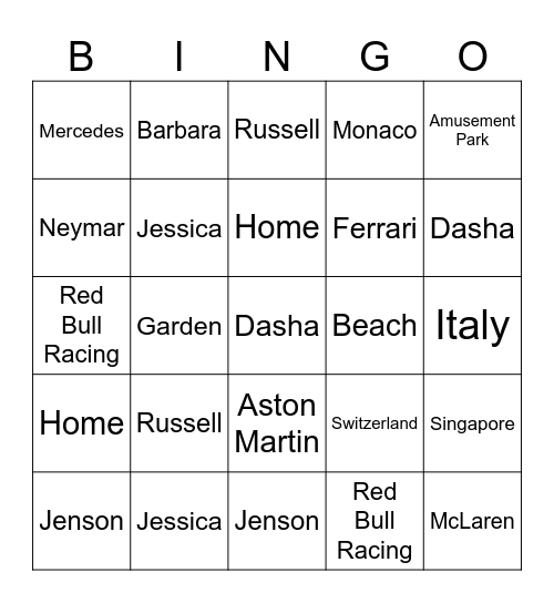 SELENA's Bingo Card