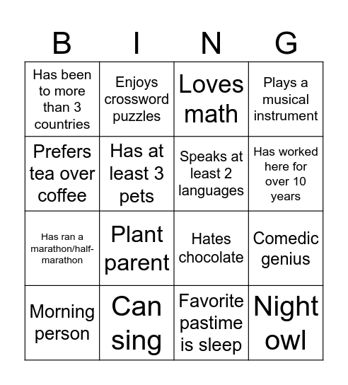 Snacks and Bingo Card